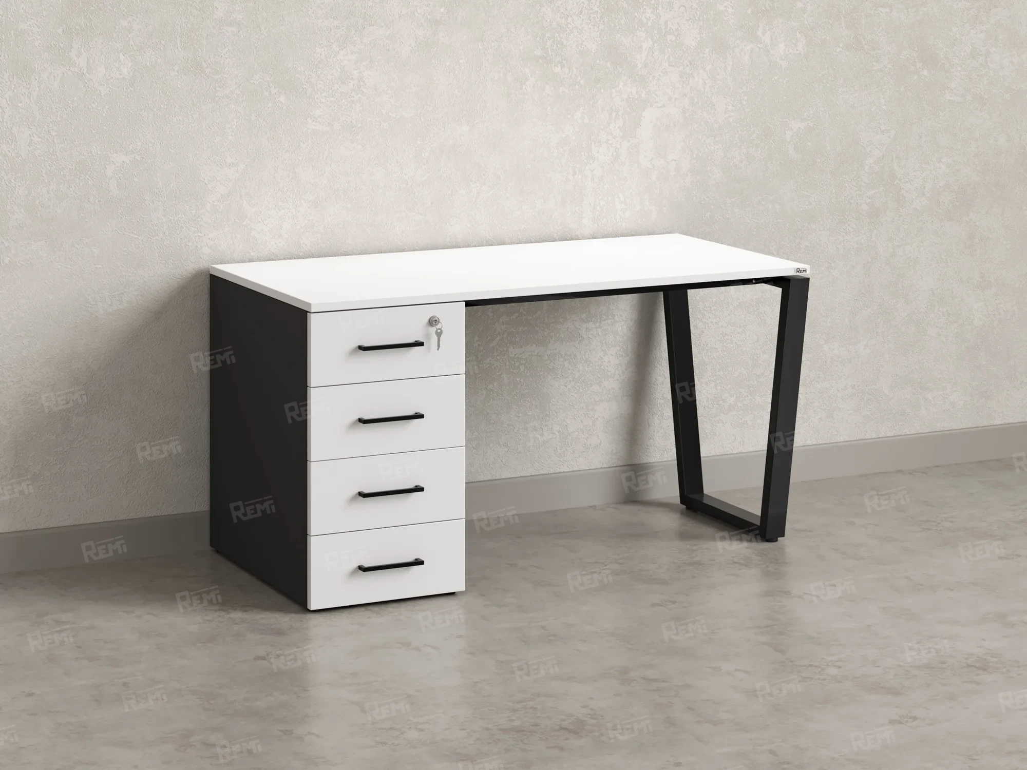 Стол прямой, с тумбой на U-образных опоре, левый 1800x700x750 RM100-18x7 Белый/Черный