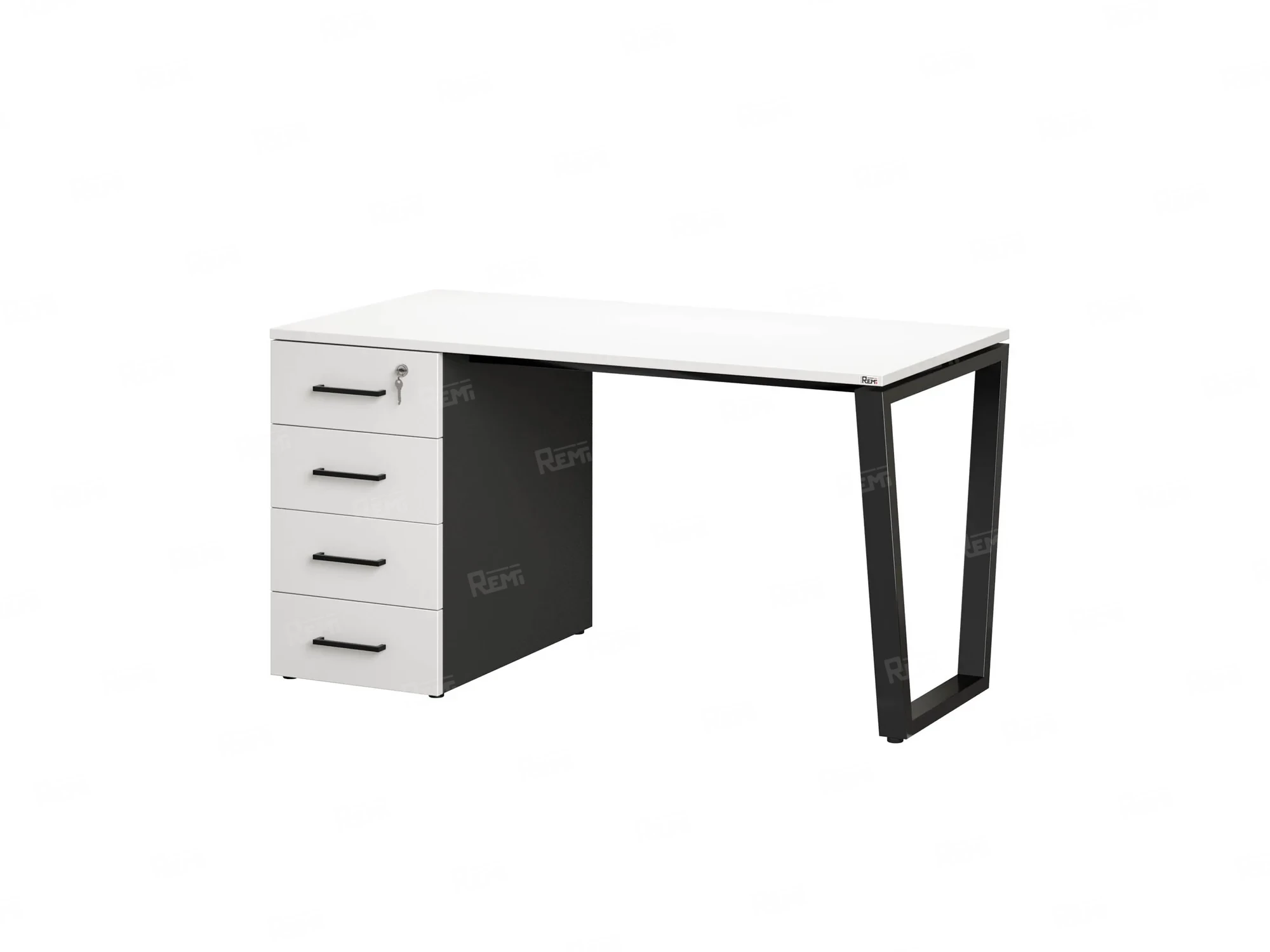 Стол прямой, с тумбой на U-образных опоре, левый 1800x700x750 RM100-18x7 Белый/Черный