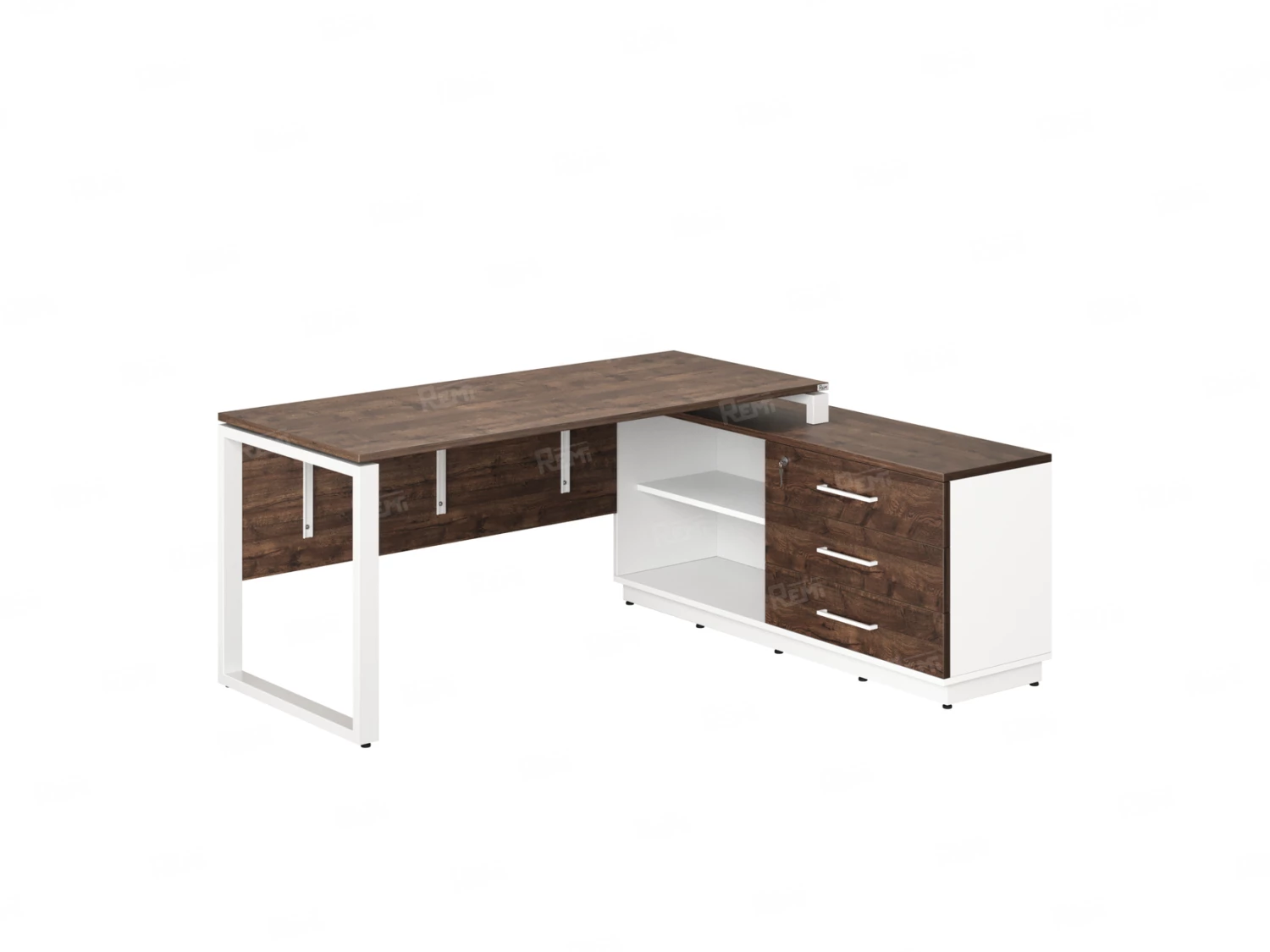 Стол прямой с тумбой R, ЛДСП экран, О-опора 1400x1400x750 RM012R-14x6 Дуб Апрельский шоколад/Белый