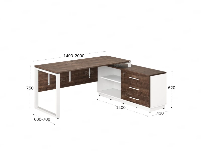 Стол прямой с тумбой R, ЛДСП экран, О-опора 1400x1400x750 RM012R-14x6 Дуб Апрельский шоколад/Белый