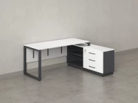 Стол прямой с тумбой R, ЛДСП экран, О-опора 2000x1400x750 RM012R-20x7 Белый/Серый