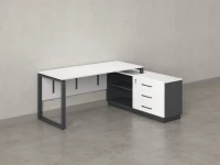 Стол прямой с тумбой R, ЛДСП экран, О-опора 2000x1400x750 RM012R-20x7 Белый/Серый