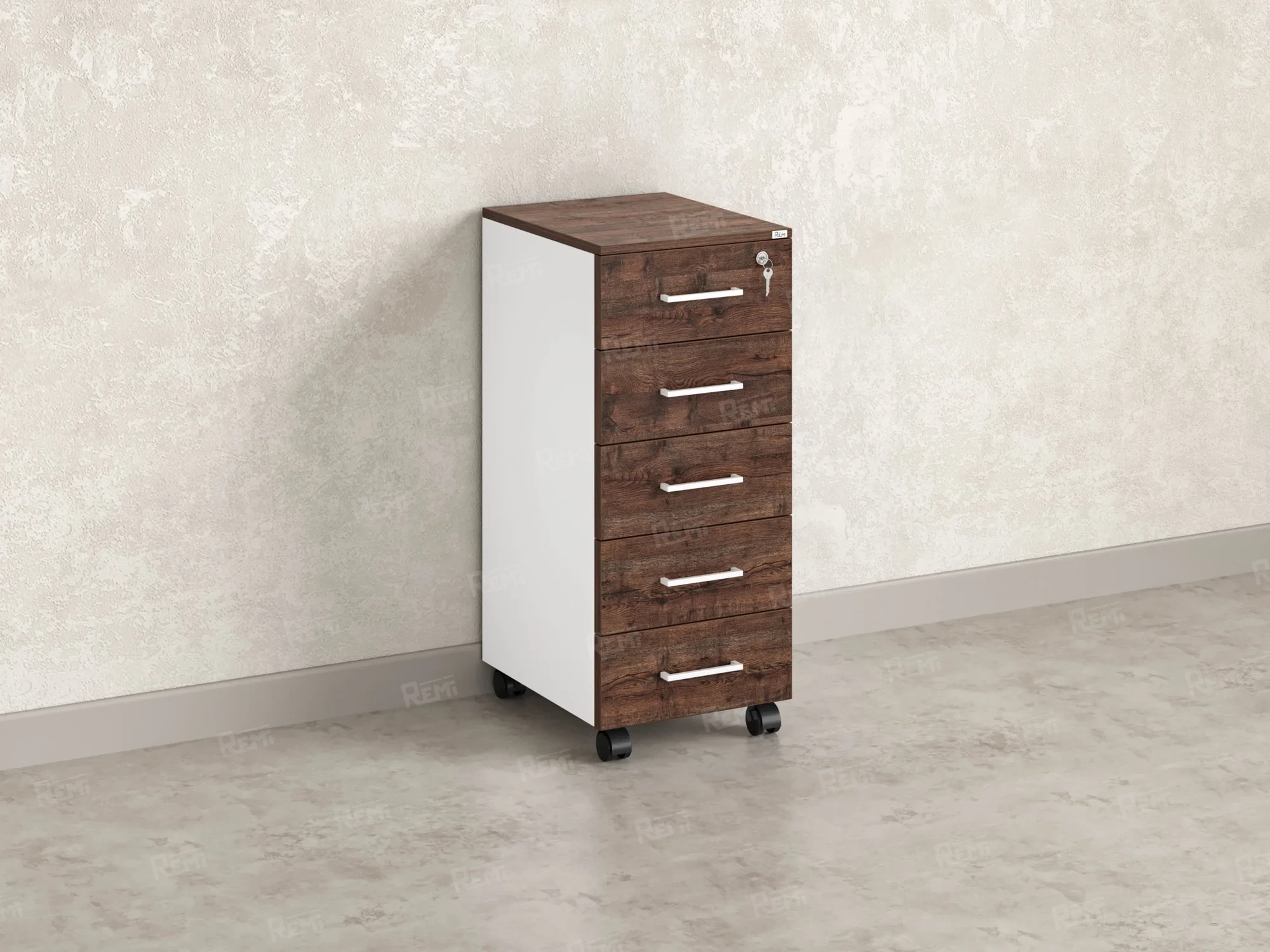 Тумба мобильная, 5 ящиков 400x500x960 RM122-40x50 Дуб Апрельский шоколад/Белый