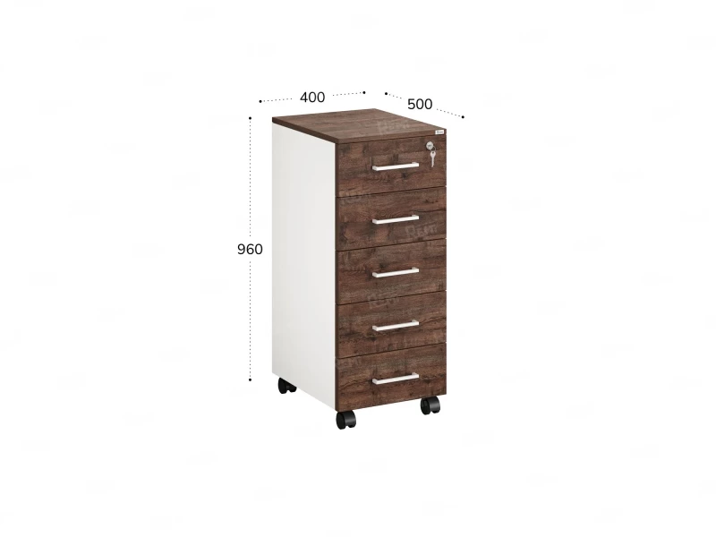 Тумба мобильная, 5 ящиков 400x500x960 RM122-40x50 Дуб Апрельский шоколад/Белый