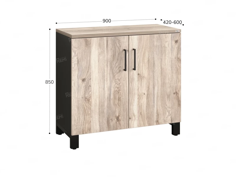 Шкаф низкий распашной, 2 уровня 900x420x850 RM147-90x42 Дуб Маувелла/Черный