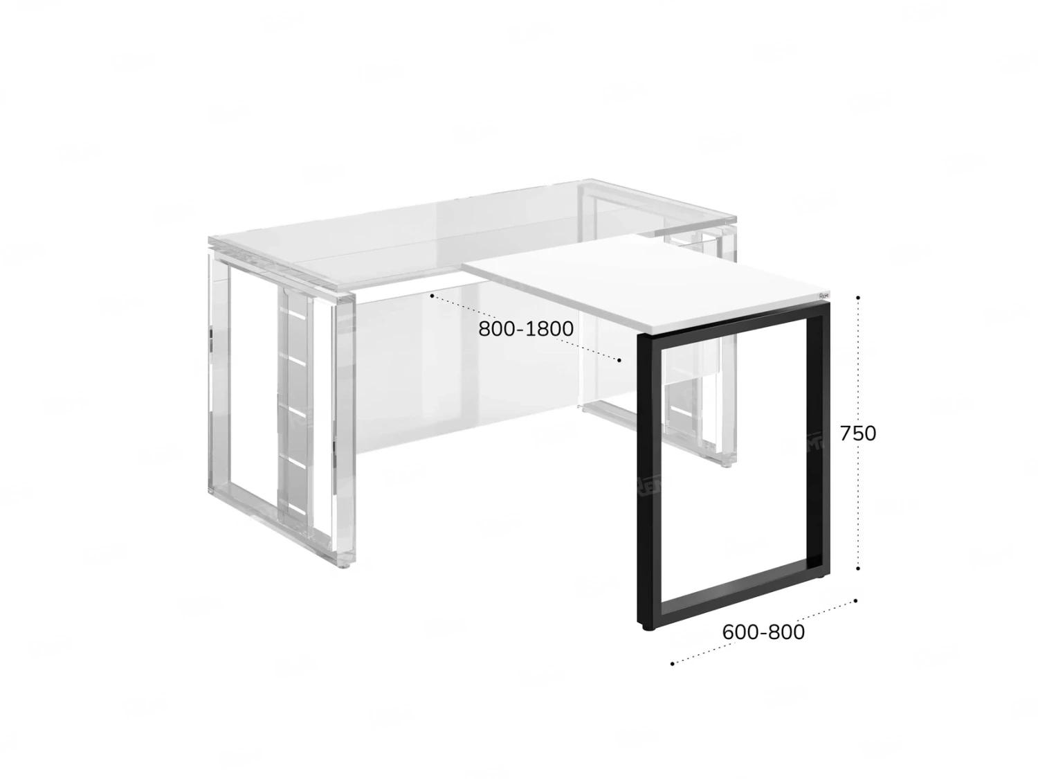 Брифинг прямой, с парящей столешнецей, на О-образном каркасе 1800x600x750 RM072-18x6 Белый/Черный