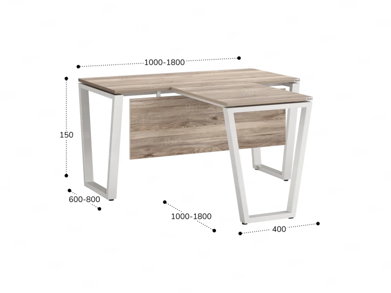 Стол с брифингом с парящей столешницей на U-образных опорах с экраном ЛДСП RM047-10x6 1000x1600x750 Дуб Маувелла/Белый