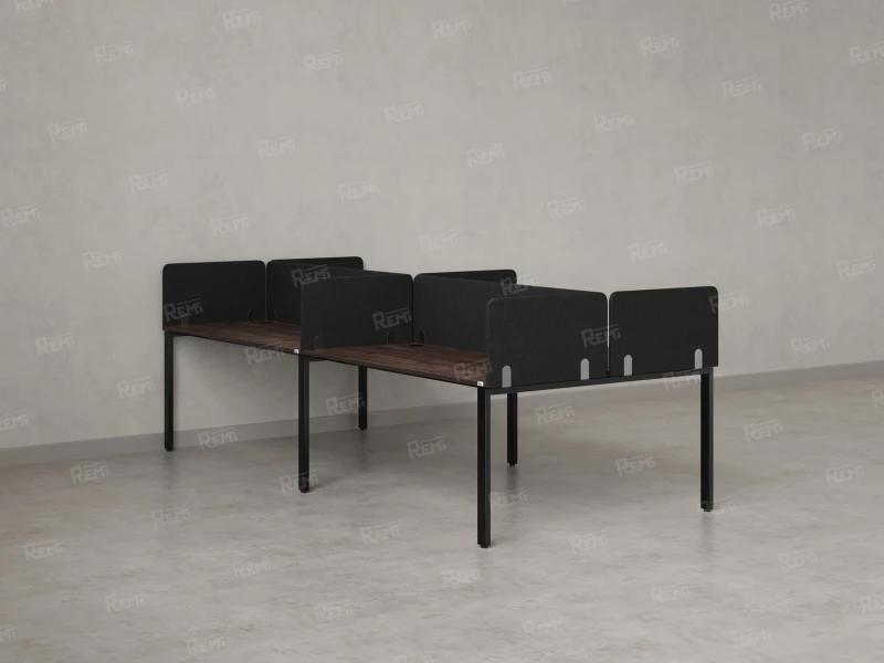 Бенч-система, 4 рабочих места, на П-образных опорах, 8 тканевых экранов 2000x1200x750 RM166-1-10x12 Дуб Апрельский шоколад/Черный