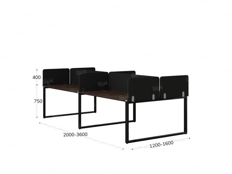 Бенч-система, 4 рабочих места, на О-образных опорах, 8 тканевых экранов 3200x1400x750 RM170-1-16x14 Дуб Апрельский шоколад/Черный
