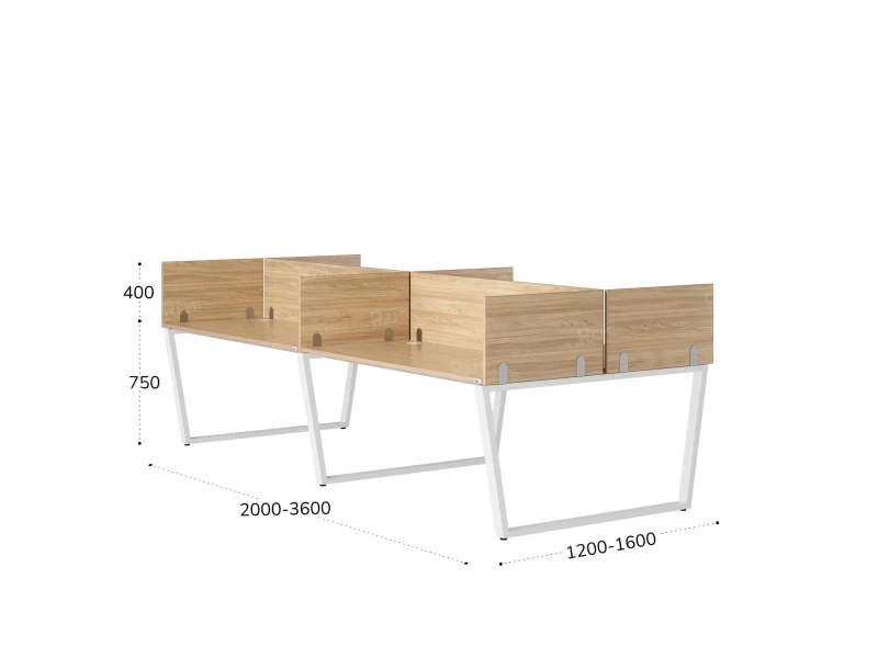 Бенч-система, 4 рабочих места, на U-образных опорах, 8 ЛДСП экранов 2800x1400x750 RM173-2-14x14 Вяз Швейцарский светлый/Белый