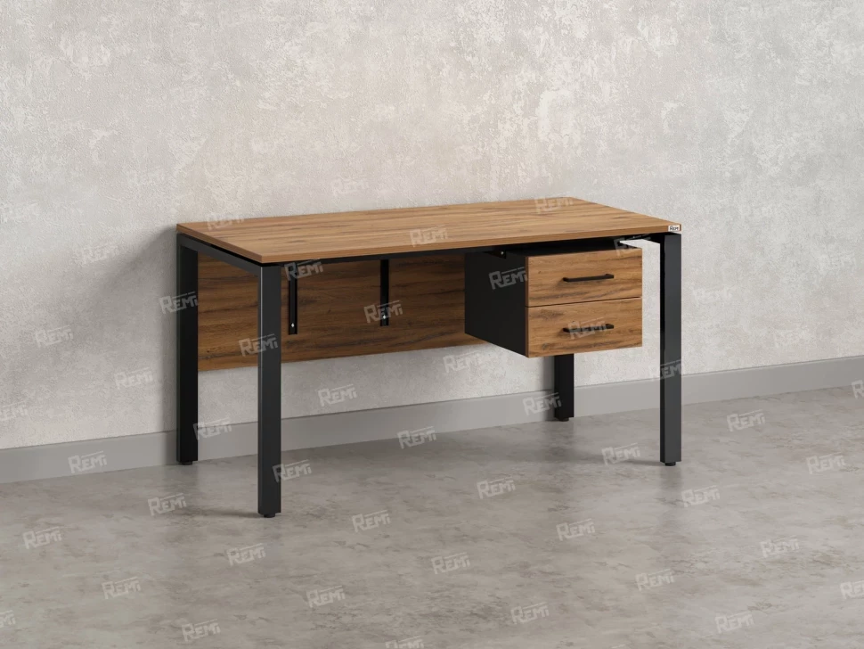 Стол прямой, подвесная тумба, ЛДСП экран, П-опора 1800x700x750 RM031-18x7 Дуб Юстус/Черный