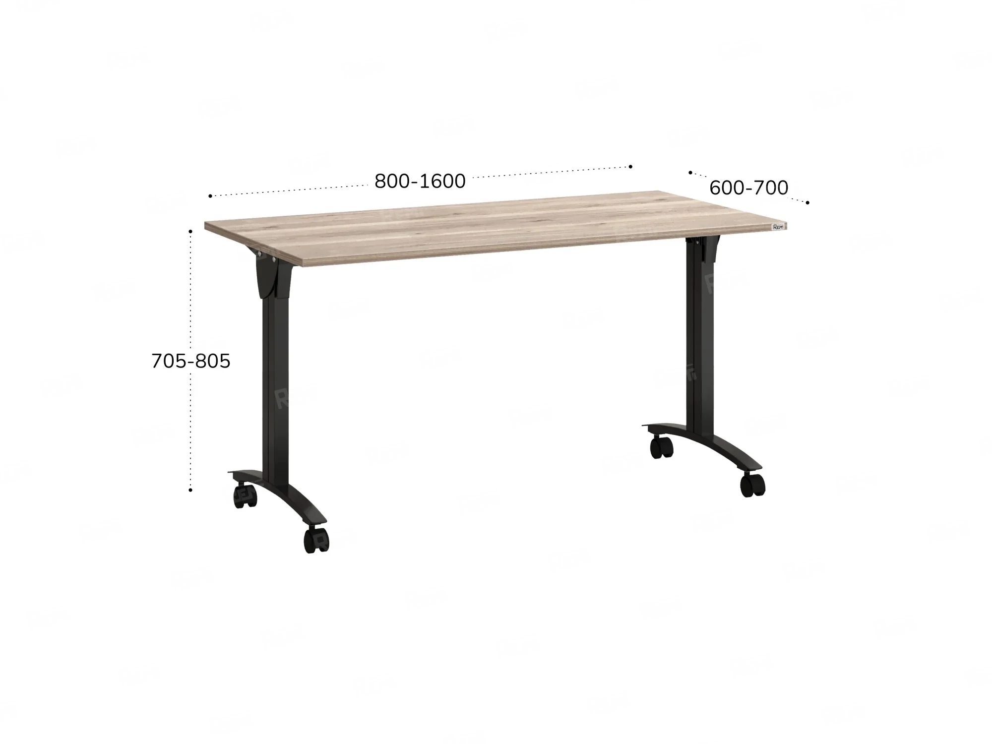 Стол складной, мобильный 800x600x750 RM011-8x6 Дуб Маувелла/Черный