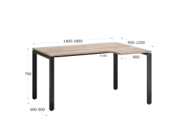 Стол угловой, П-опора, правый 1800x800/1000x750, RM052-18x8-10 Дуб Маувелла/Черный