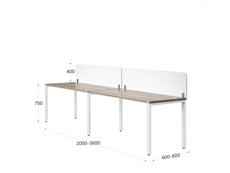 Бенч-система в 1 ряд, 2 рабочих места 2 тканевых экранов 2400x800x750 RM167-3-24x8 Дуб Маувелла/Белый
