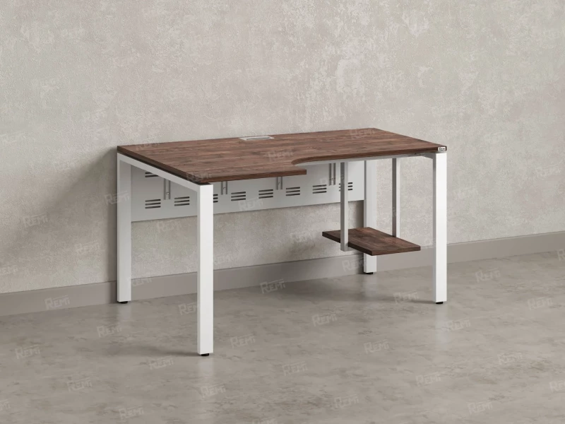 Стол угловой, экран металл, П-опора, левый 1400x700/900x750, RM059-14x7-9 Дуб Апрельский шоколад/Белый