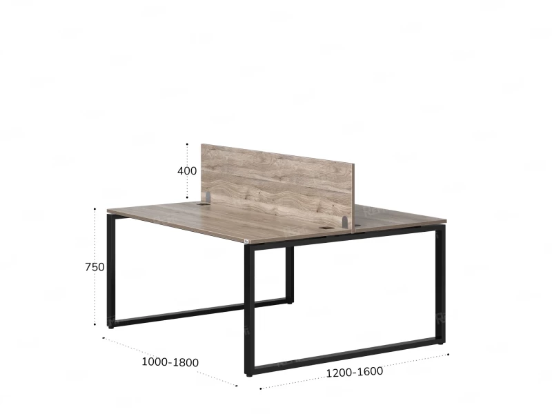 Бенч-система, 2 рабочих места, с одним экраном ЛДСП 1400x1200x750 RM169-2-14x12 Дуб Маувелла/Черный