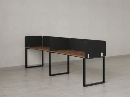 Бенч-система в 1 ряд, 2 рабочих места 5 тканевых экранов 2700x800x750 RM168-1-27x8 Дуб Юстус/Черный