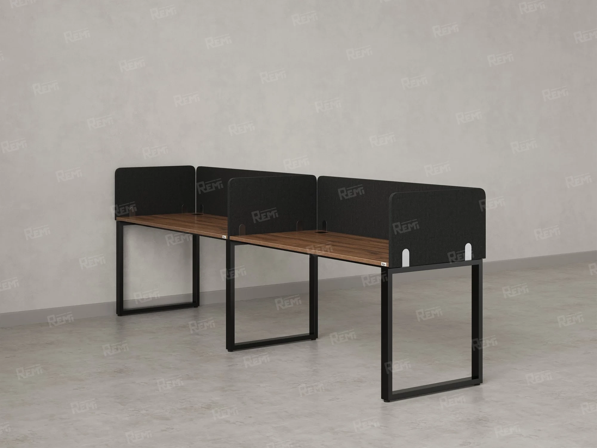 Бенч-система в 1 ряд, 2 рабочих места 5 тканевых экранов 2700x800x750 RM168-1-27x8 Дуб Юстус/Черный