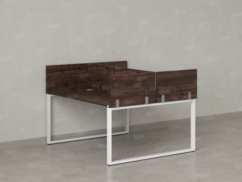 Бенч-система, 2 рабочих места, 5 ЛДСП экранов 1200x1200x750 RM169-4-12x12 Дуб Апрельский шоколад/Белый