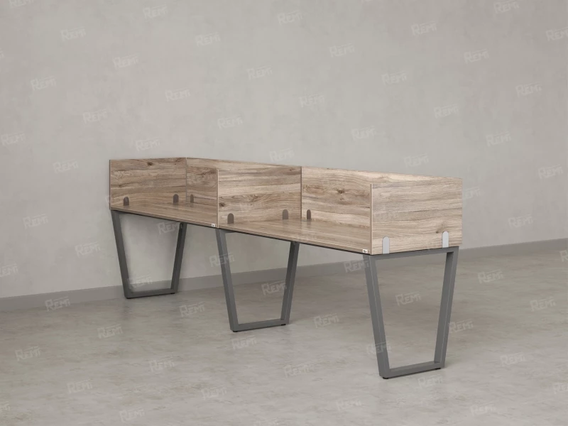 Бенч-система в 1 ряд, 2 рабочих места 5 ЛДСП экранов 2000x600x750 RM174-2-20x6 Дуб Маувелла/Серый