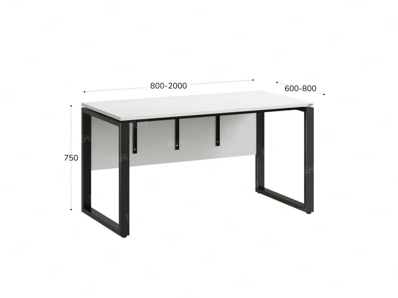 Стол прямой, О-опоры, экран ЛДСП,парящая стол-ца 2000x800x750 RM008-20x8 Белый/Черный
