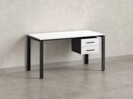 Стол прямой с подвесной тумбой 2 ящика, П-опора 2000x600x750 RM039-20x6 Белый/Черный