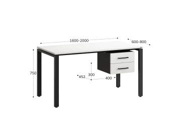 Стол прямой с подвесной тумбой 2 ящика, П-опора 2000x600x750 RM039-20x6 Белый/Черный