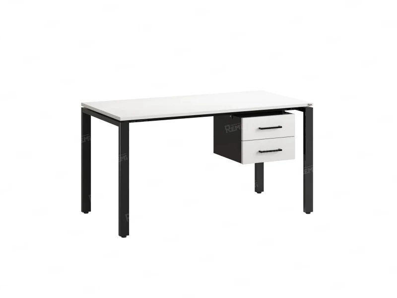 Стол прямой с подвесной тумбой 2 ящика, П-опора 2000x600x750 RM039-20x6 Белый/Черный