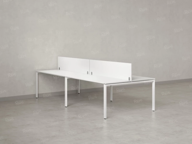 Бенч-система, 4 рабочих места, на П-образных опорах, 2 ЛДСП экранов 2400x1400x750 RM166-4-12x14 Белый/Белый