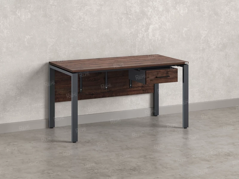 Стол прямой, подвесная тумба, ЛДСП экран, П-опора 1600x600x750 RM030-16x6 Дуб Апрельский шоколад/Серый