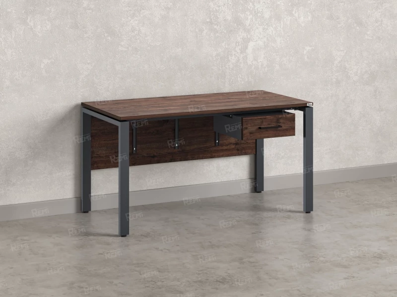 Стол прямой, подвесная тумба, ЛДСП экран, П-опора 1600x600x750 RM030-16x6 Дуб Апрельский шоколад/Серый