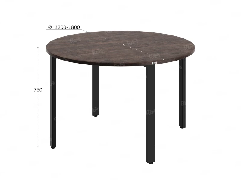 Круглый стол на П-образных опорах 1200x1200x750 RM186-12x12 Дуб Апрельский шоколад/Черный