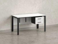 Стол прямой, подвесная тумба, ЛДСП экран, П-опора 2000x600x750 RM031-20x6 Белый/Черный
