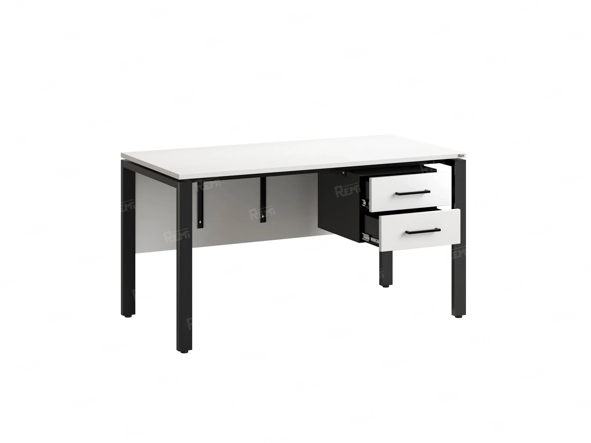 Стол прямой, подвесная тумба, ЛДСП экран, П-опора 2000x600x750 RM031-20x6 Белый/Черный