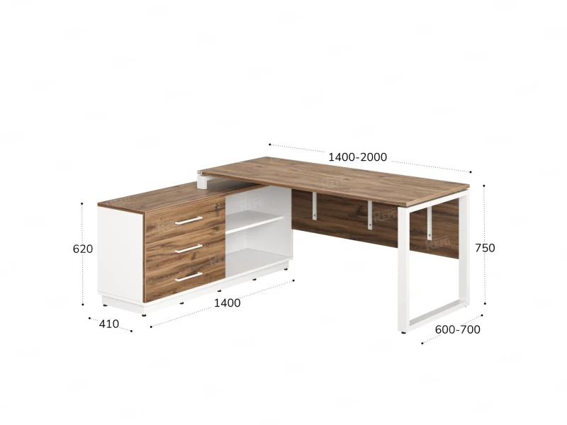 Стол прямой с тумбой L, ЛДСП экран, О-опора 1400x1400x750 RM013L-14x7 Дуб Юстус/Белый