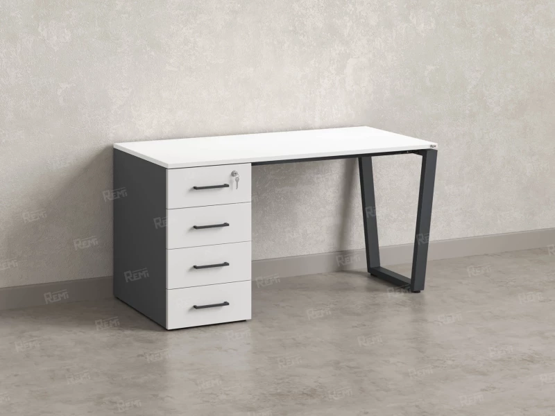 Стол прямой, с тумбой на U-образных опоре, левый 1800x700x750 RM100-18x7 Белый/Серый