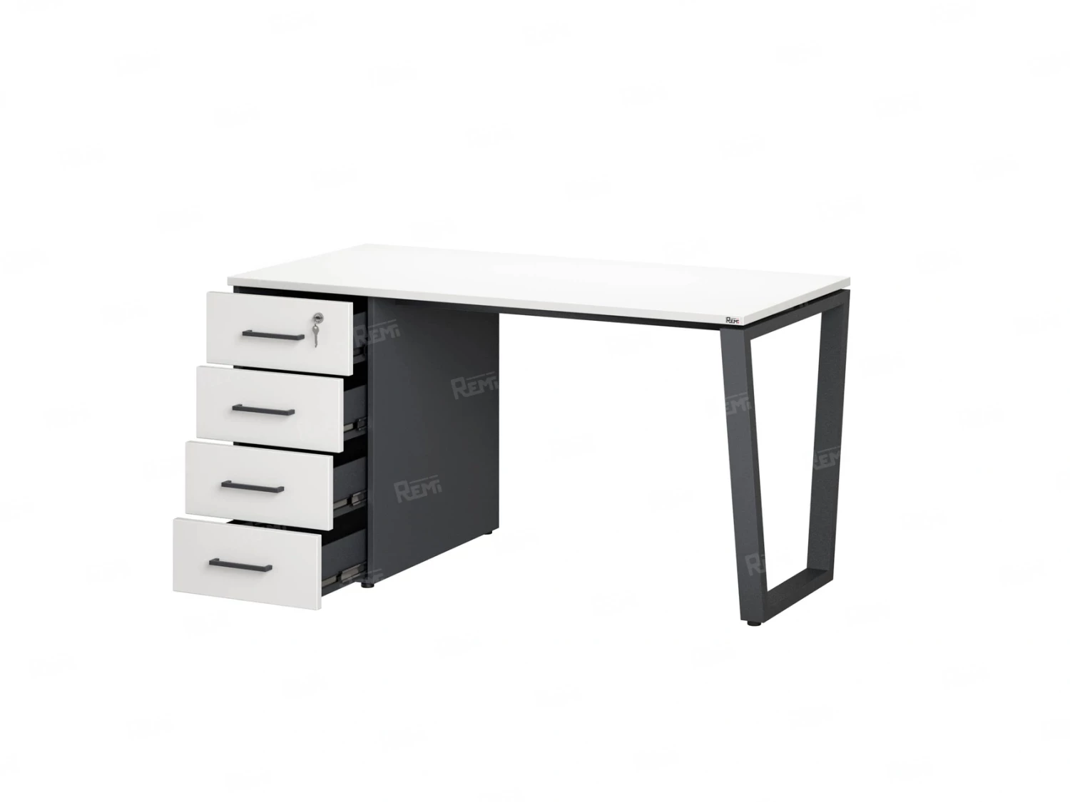 Стол прямой, с тумбой на U-образных опоре, левый 1800x700x750 RM100-18x7 Белый/Серый