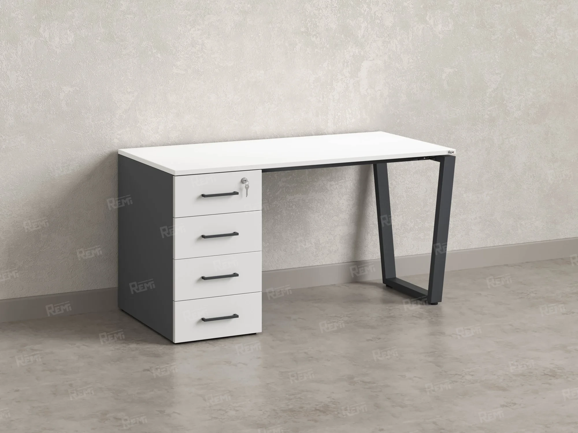 Стол прямой, с тумбой на U-образных опоре, левый 1800x700x750 RM100-18x7 Белый/Серый