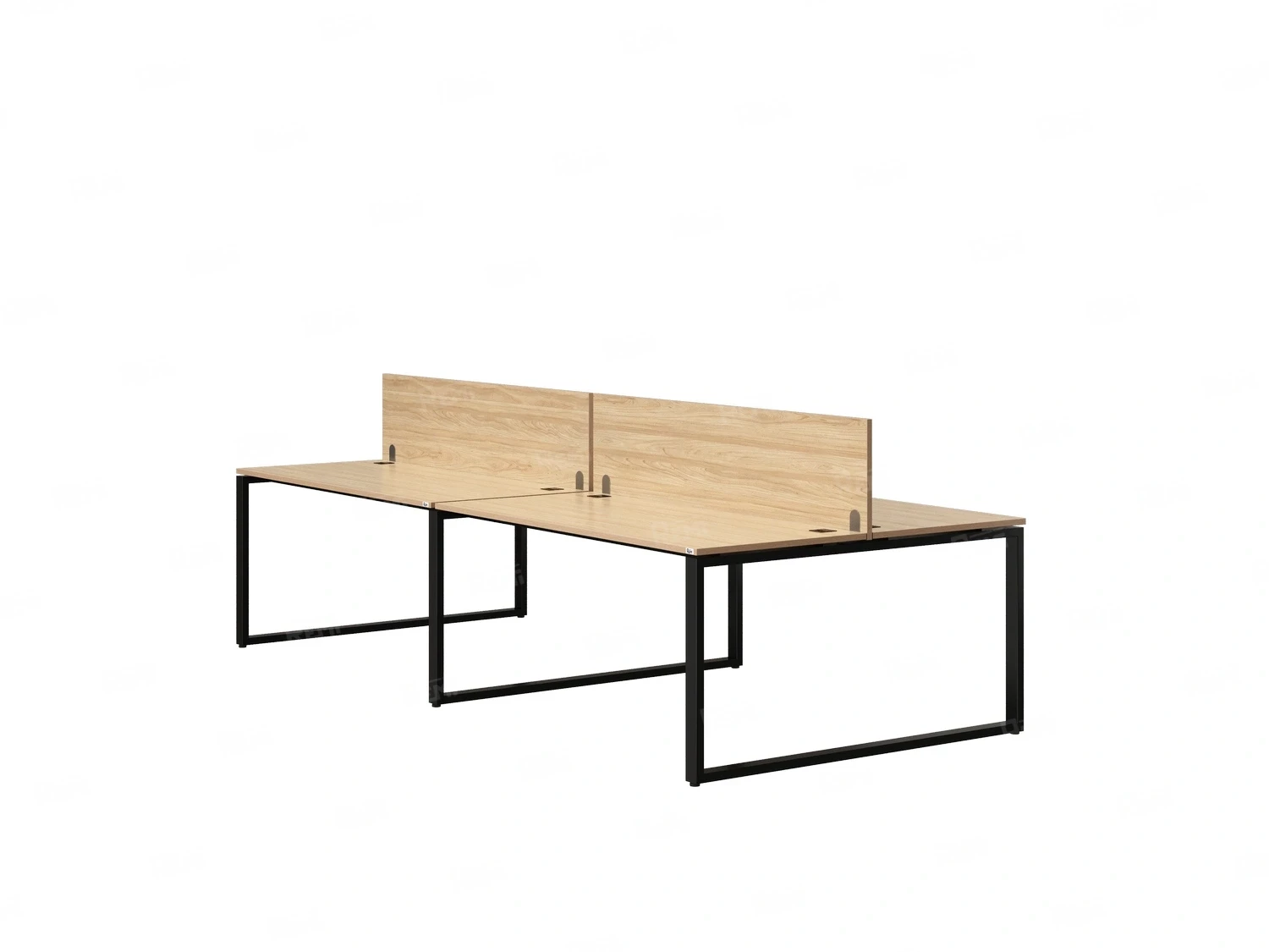 Бенч-система, 4 рабочих места, на О-образных опорах, 2 ЛДСП экранов 2800x1400x750 RM170-4-14x14 Вяз Швейцарский светлый/Черный