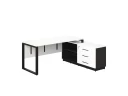 Стол прямой с тумбой R, ЛДСП экран, О-опора 2000x1400x750 RM012R-20x7 Белый/Черный