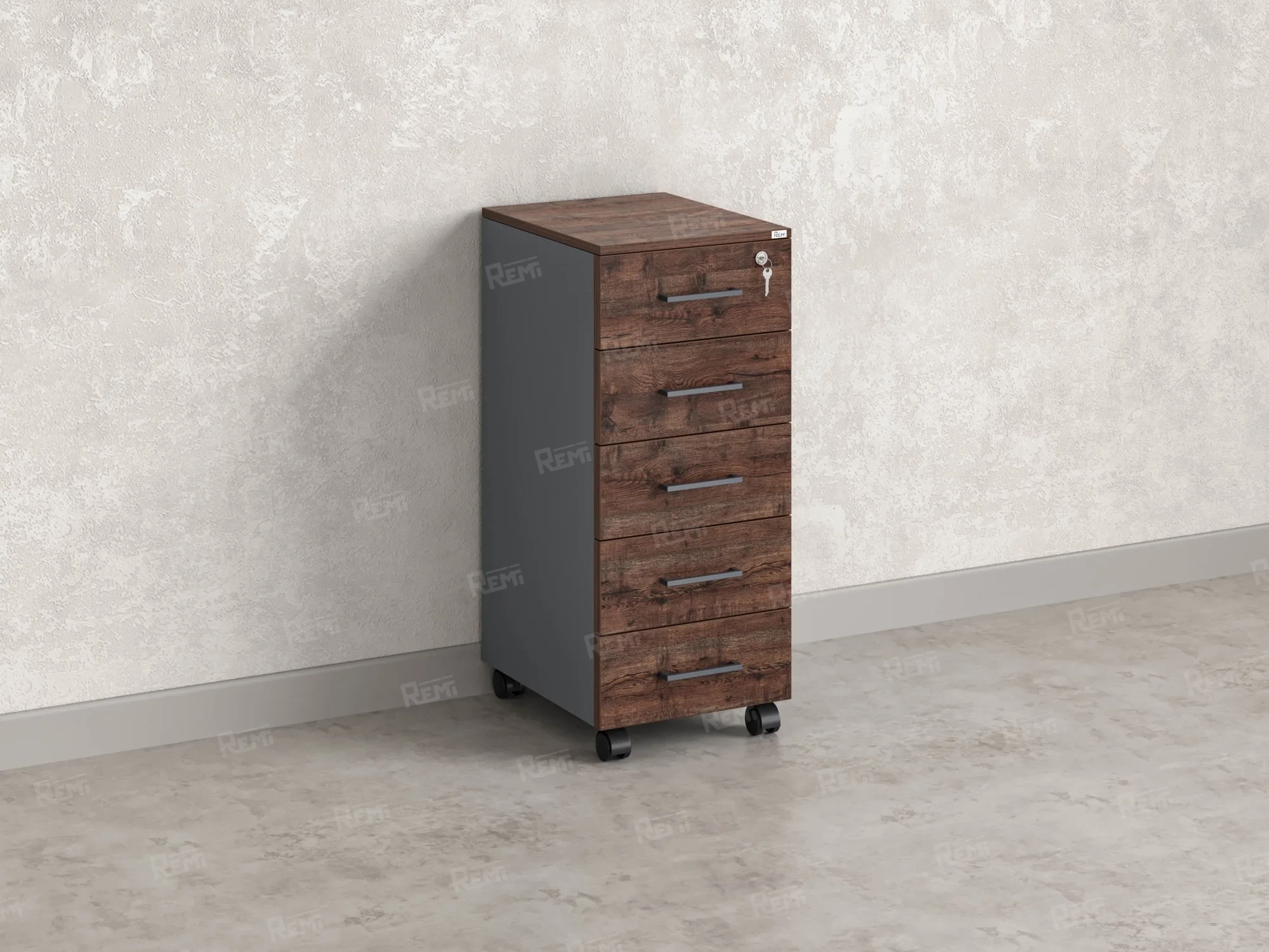 Тумба мобильная, 5 ящиков 400x500x960 RM122-40x50 Дуб Апрельский шоколад/Серый