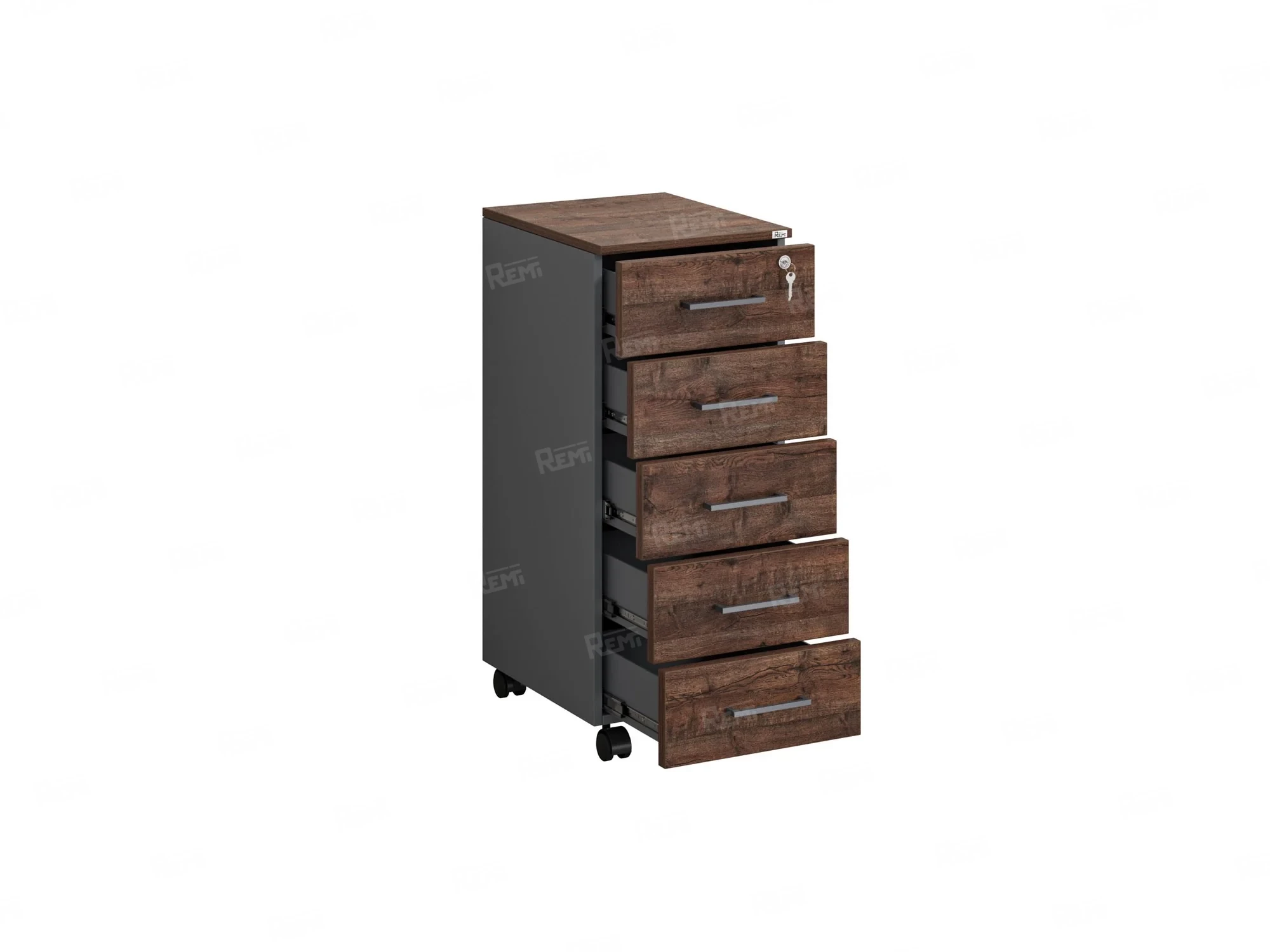 Тумба мобильная, 5 ящиков 400x500x960 RM122-40x50 Дуб Апрельский шоколад/Серый