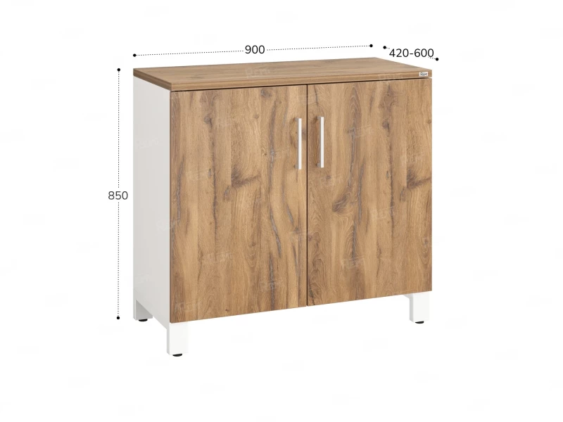 Шкаф низкий распашной, 2 уровня 900x420x850 RM147-90x42 Дуб Юстус/Белый