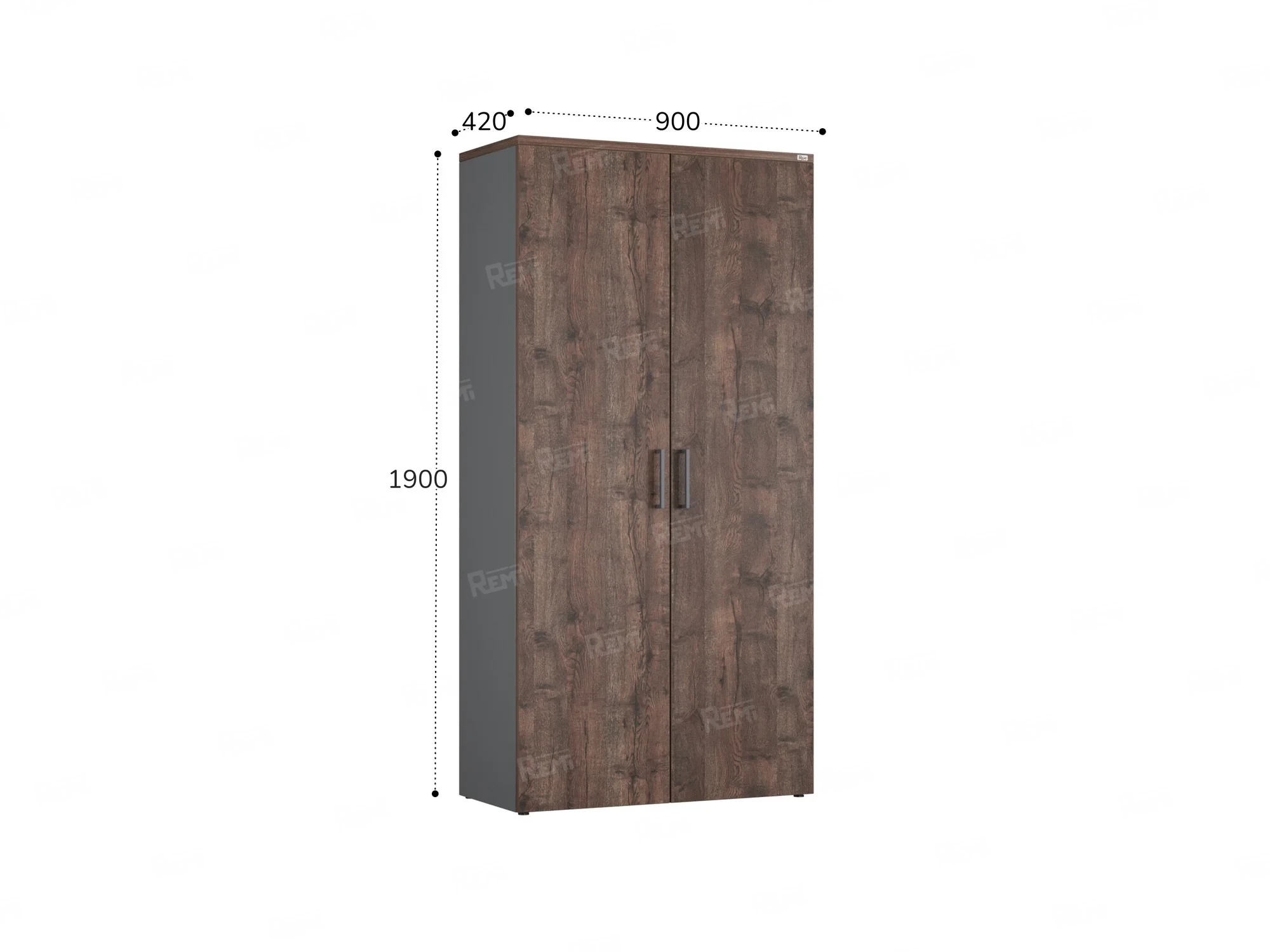 Шкаф распашной, регулируемые опоры, 5 уровней 900x420x1800 RM153-90x41 Дуб Апрельский шоколад/Серый