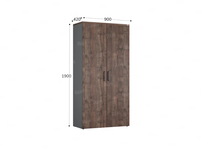 Шкаф распашной, регулируемые опоры, 5 уровней 900x420x1800 RM153-90x41 Дуб Апрельский шоколад/Серый