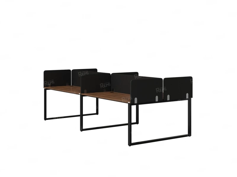 Бенч-система, 4 рабочих места, на О-образных опорах, 8 тканевых экранов 2400x1200x750 RM170-1-12x12 Дуб Юстус/Черный