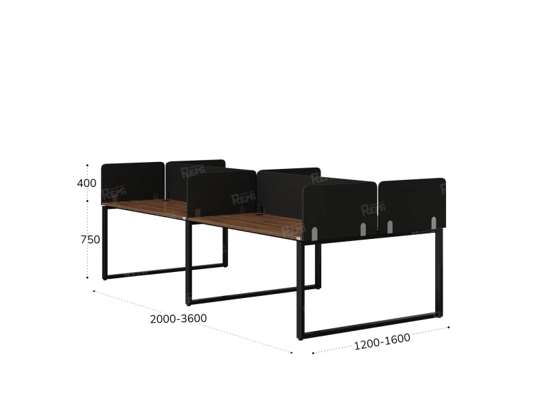 Бенч-система, 4 рабочих места, на О-образных опорах, 8 тканевых экранов 2400x1200x750 RM170-1-12x12 Дуб Юстус/Черный