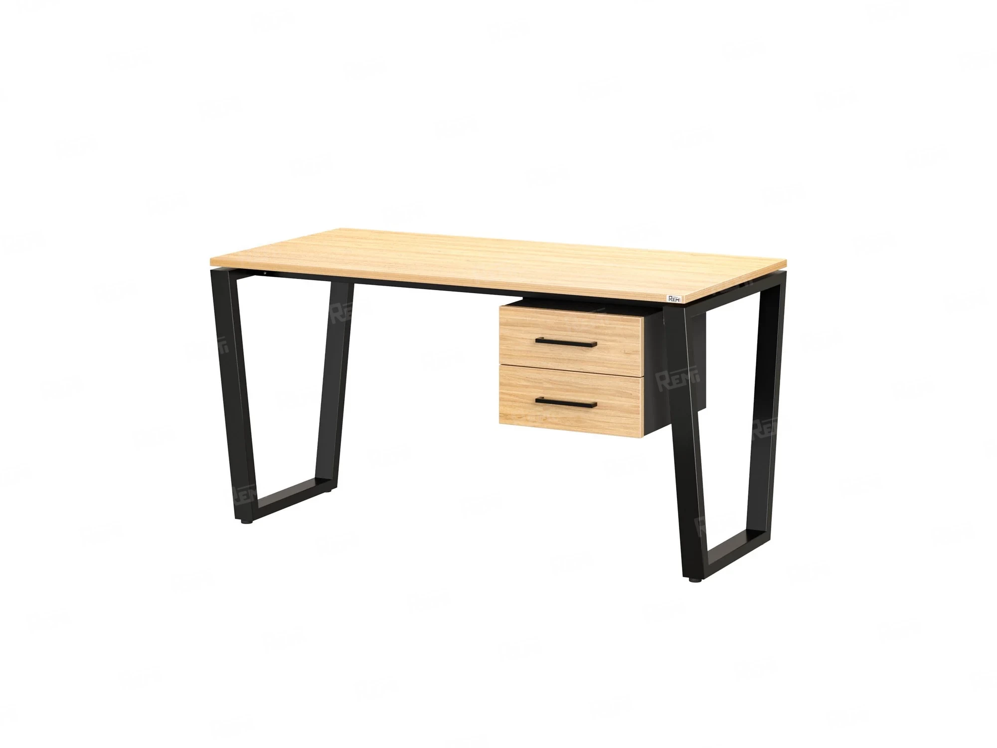 Стол прямой с подвесной тумбой 2 ящика, U-опора 1800x700x750 RM035-18x7 Вяз Швейцарский светлый/Черный
