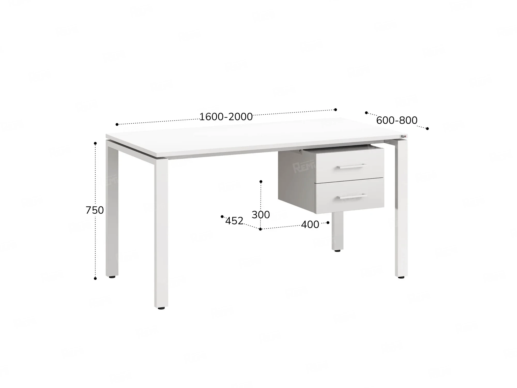 Стол прямой с подвесной тумбой 2 ящика, П-опора 1800x800x750 RM039-18x8 Белый/Белый