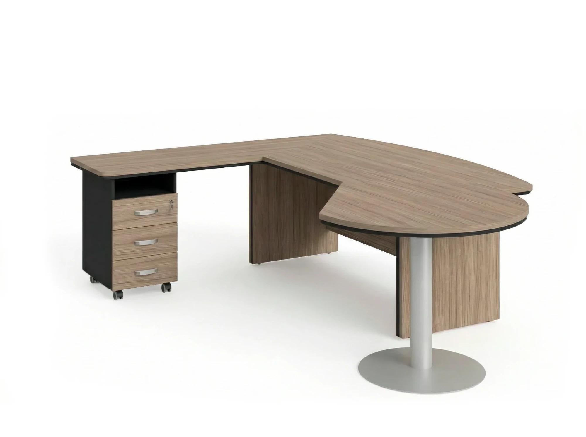 BRL RB073-235x200L Стол рук-ля L угловой с брифингом и тумбой 3 ящика 2350х2000х760 Шорвуд/Черный